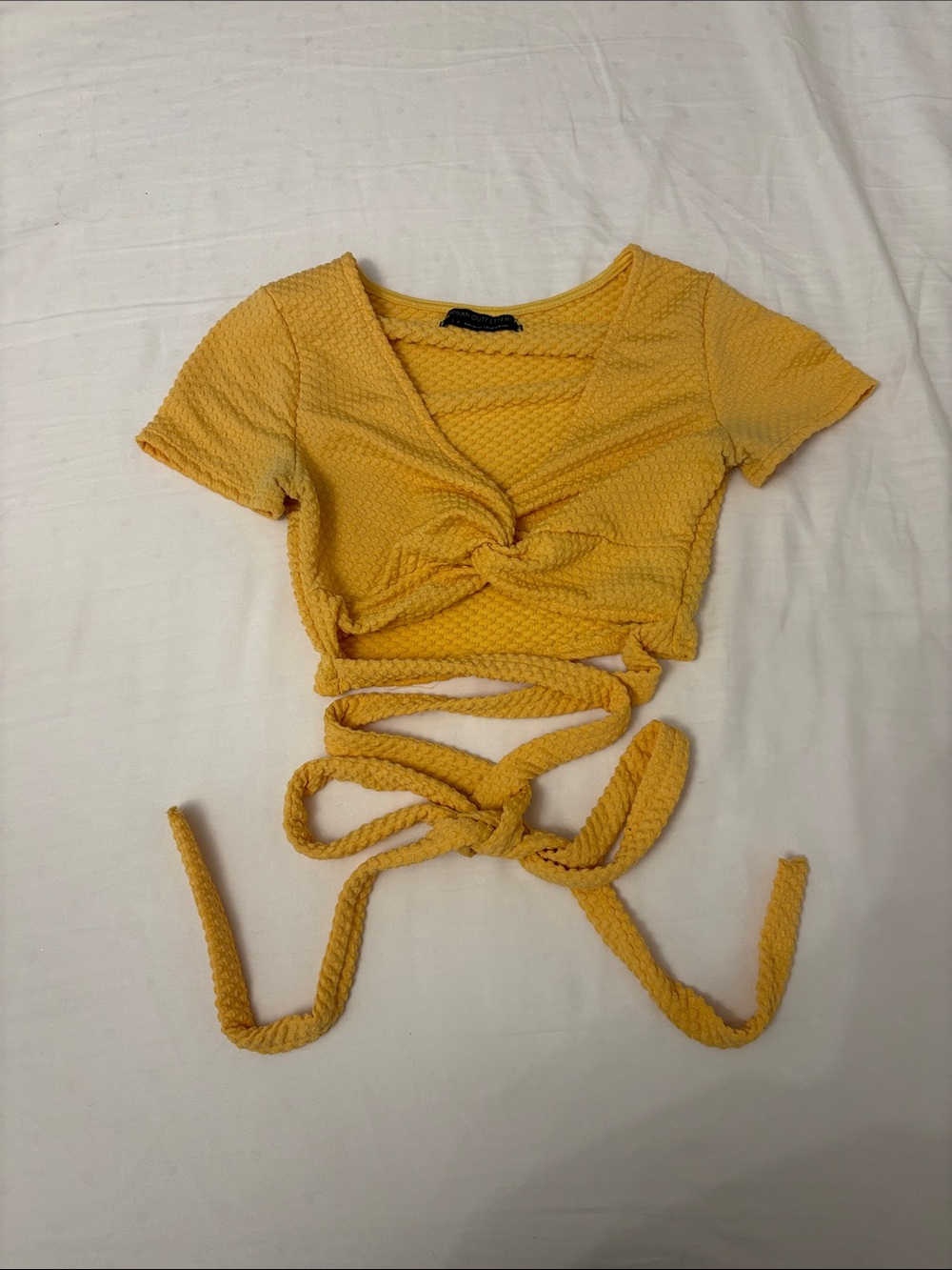 Urban Outfitters Mustard Yellow Wrap Crop Top with Tie Details
